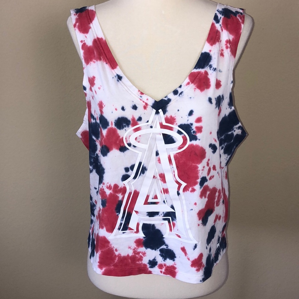 NWT Victoria's Secret PINK Red White & Blue Tie Dye Angels Crop Top - Size Small